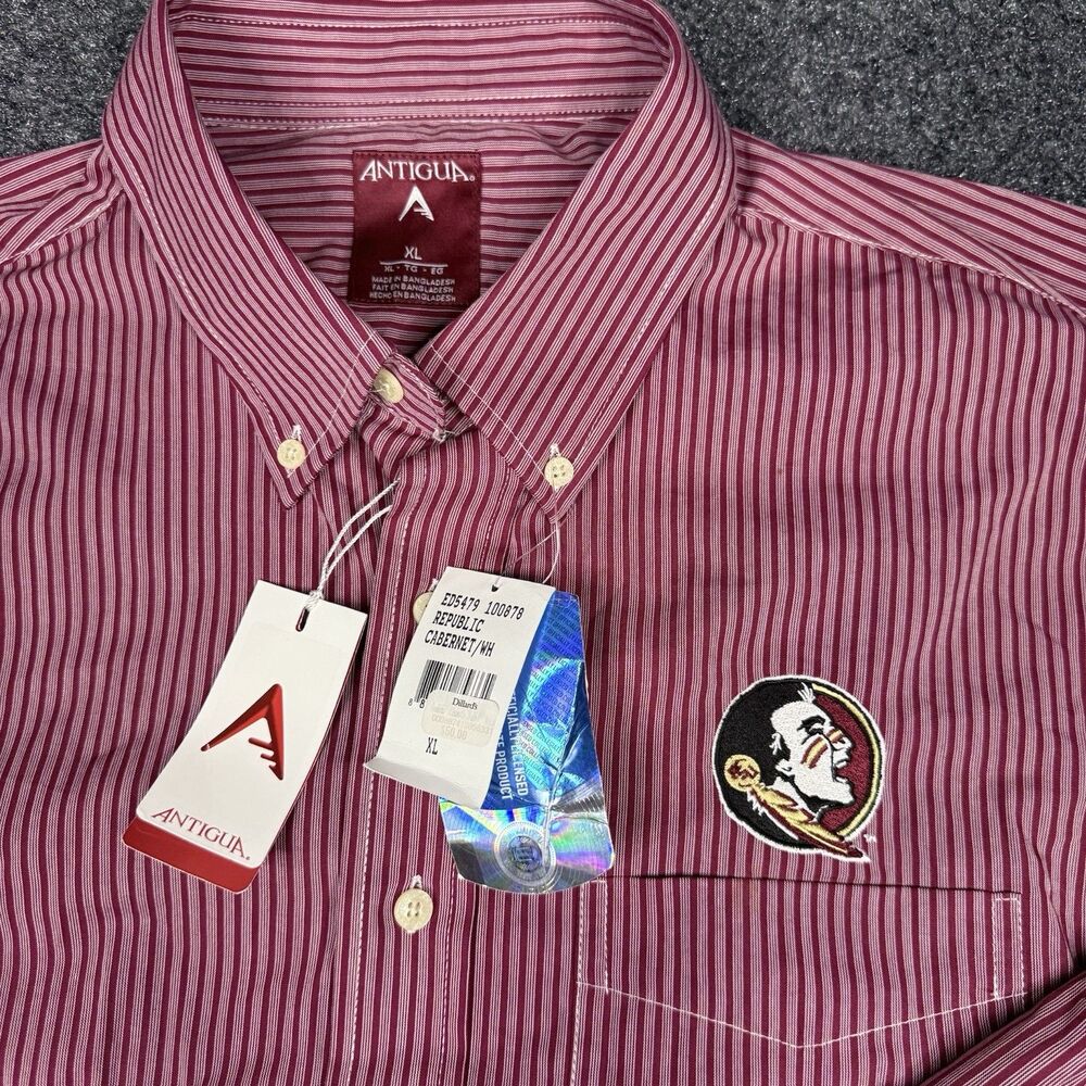 Antigua FSU Florida State Seminoles Long Sleeve Red Dress Shirt Striped Mens XL - Picture 3 of 6
